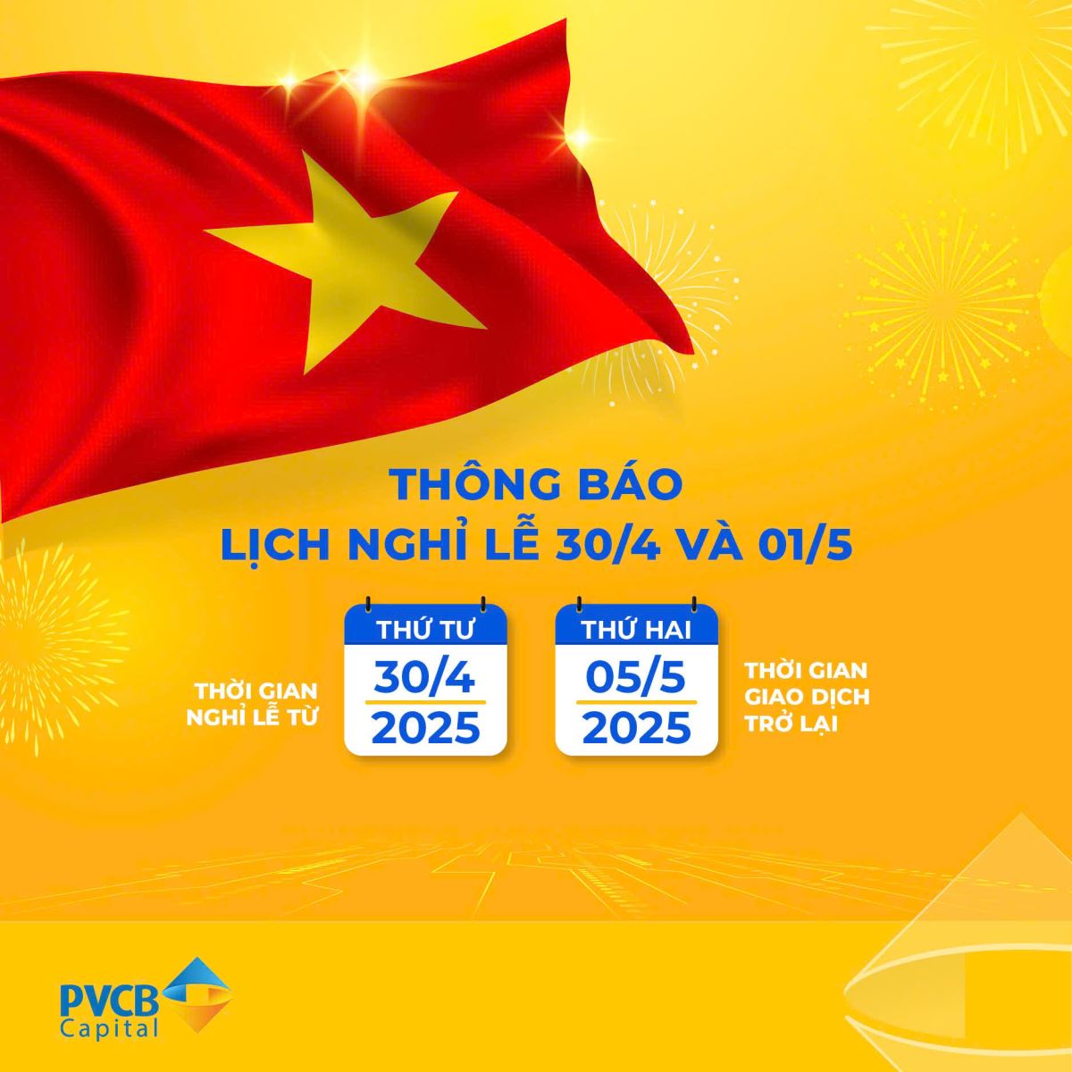 Thông báo lịch nghỉ lễ ngày Giải Phóng Miền Nam (30/04) và Quốc Tế Lao Động (01/05) năm 2025