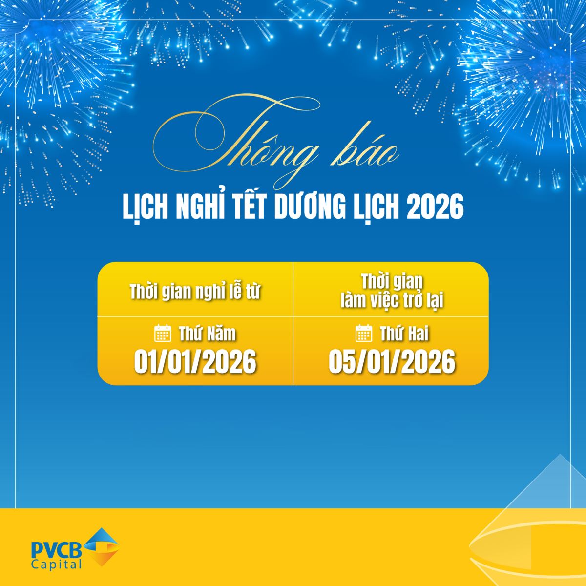 Thông báo nghỉ lễ Tết Dương Lịch năm 2026