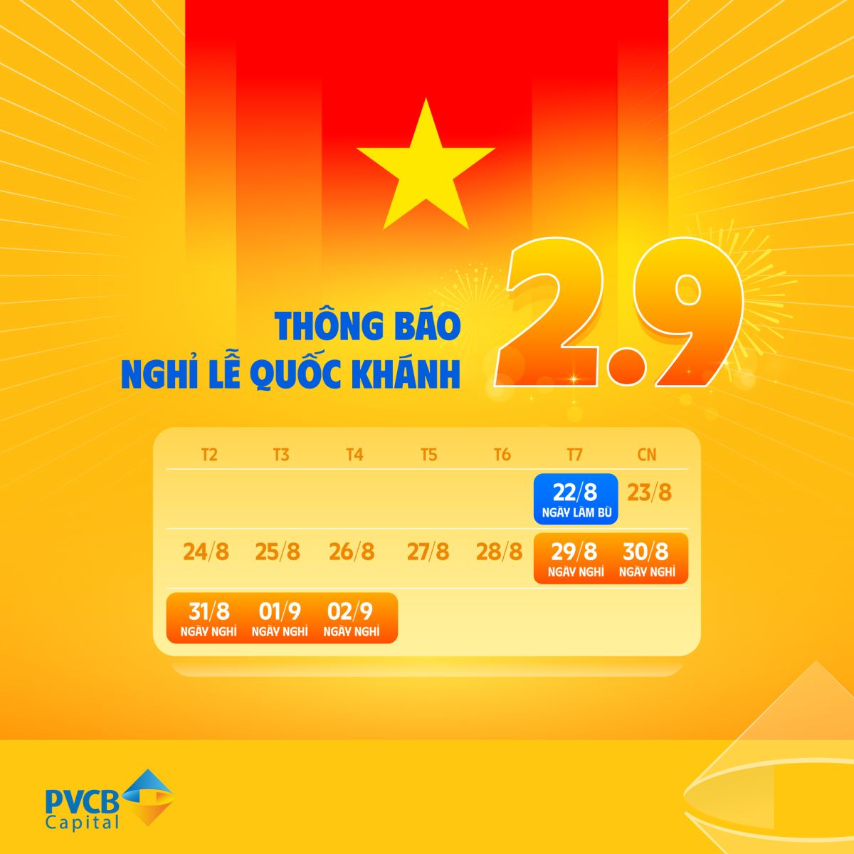 Thông báo lịch nghỉ lễ Quốc Khánh năm 2026